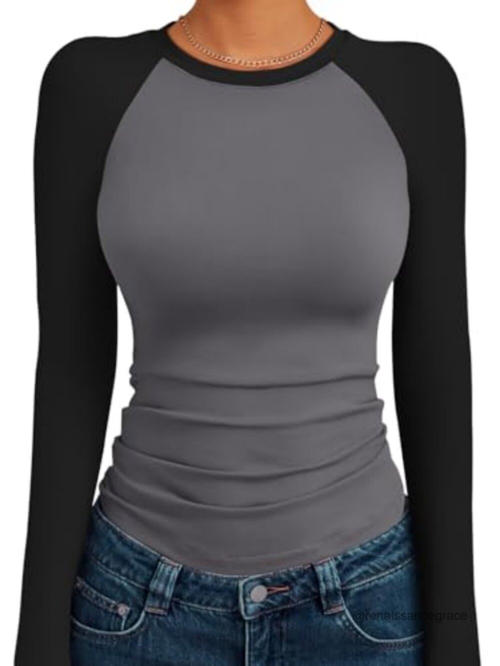 Slim Fit Long Sleeve Color Block Raglan Crew Neck Stretch Tee Casual Top